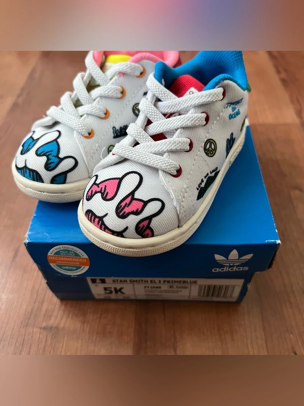 adidas baby White Canvas Sneakers with Pink, Blue, Yellow and Red Accents
